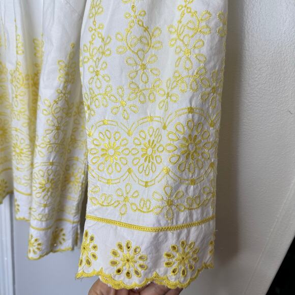 TALBOTS YELLOW WHITE EYELET EMBROIDERED BLOUSE TOP Women's large - Picture 4 of 11